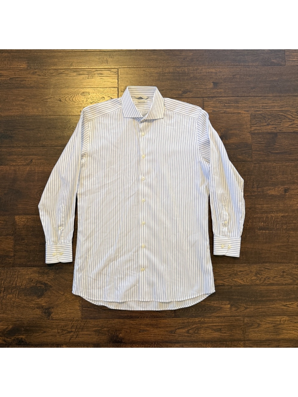 Suitsupply Tessitura Monti Dress Shirt 15.5 39 M Blue White Stripe Cotton Slim